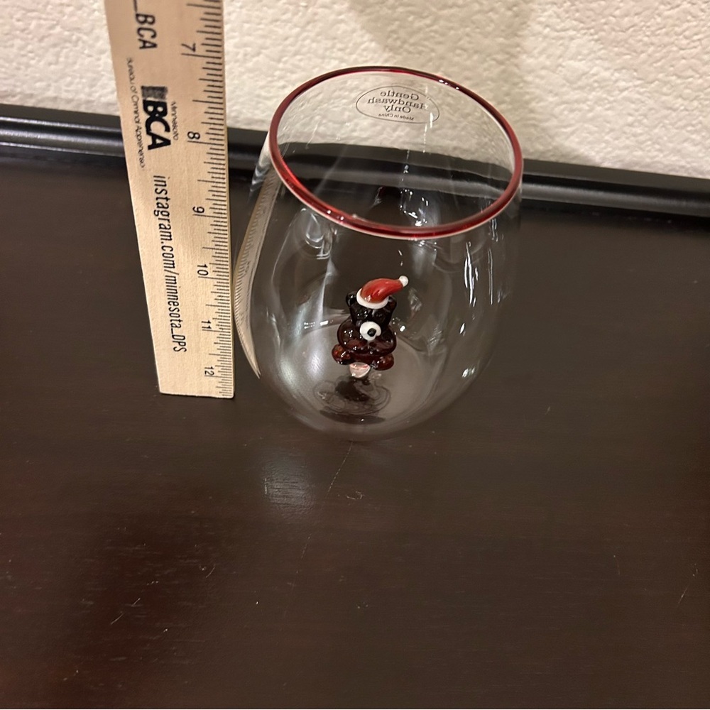 Anthropologie Jolly Icon Stemless Wine Glass Teddy Bear Santa Hat NEW - Picture 8 of 11